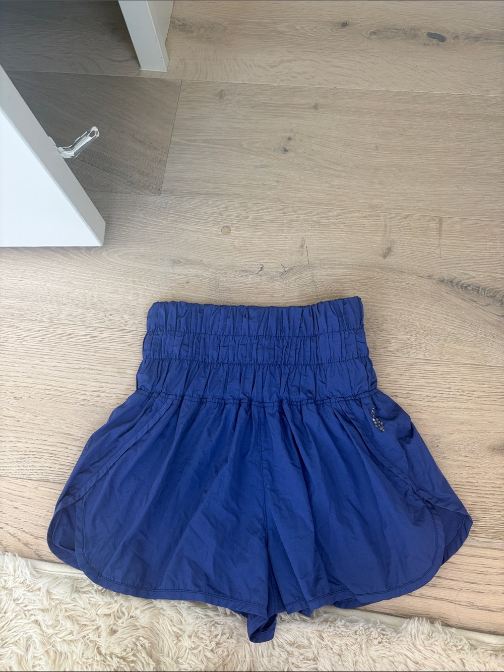 Free People Blue High-Waist Smocked Shorts